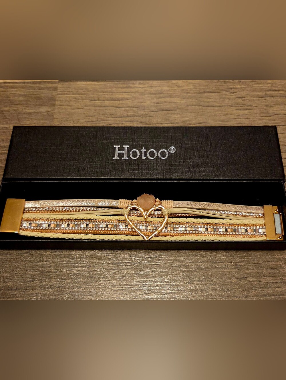 Hotoo Heart Wrap Bracelet Rose Gold Crystal Multi Strand Magnetic Clasp